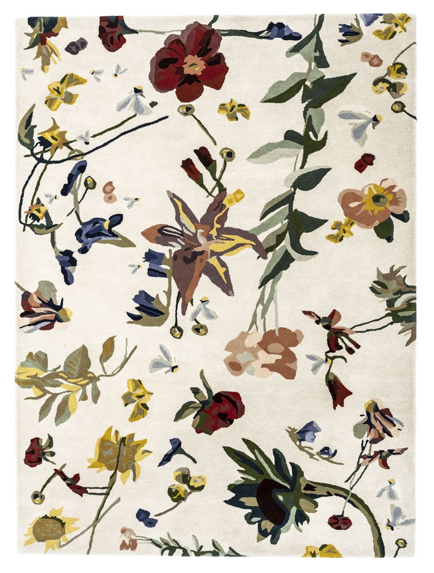 Nanimarquina Teppich Flora Promenade 200x300 cm mit floralem Muster und hellem Hintergrund.